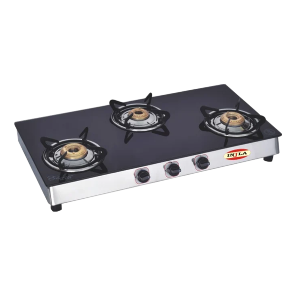 injla black glass lpg gas stove 3 burner