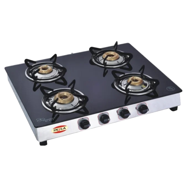 injla black glass lpg gas stove 4 burner