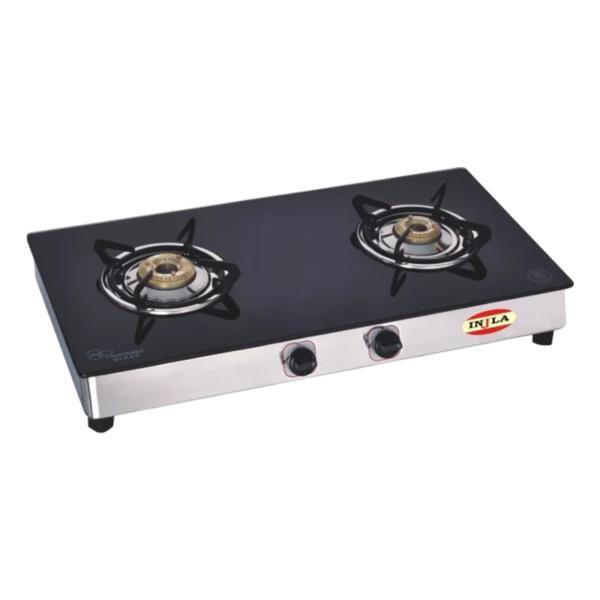 injla black glass lpg gas stove 2 burner nano body